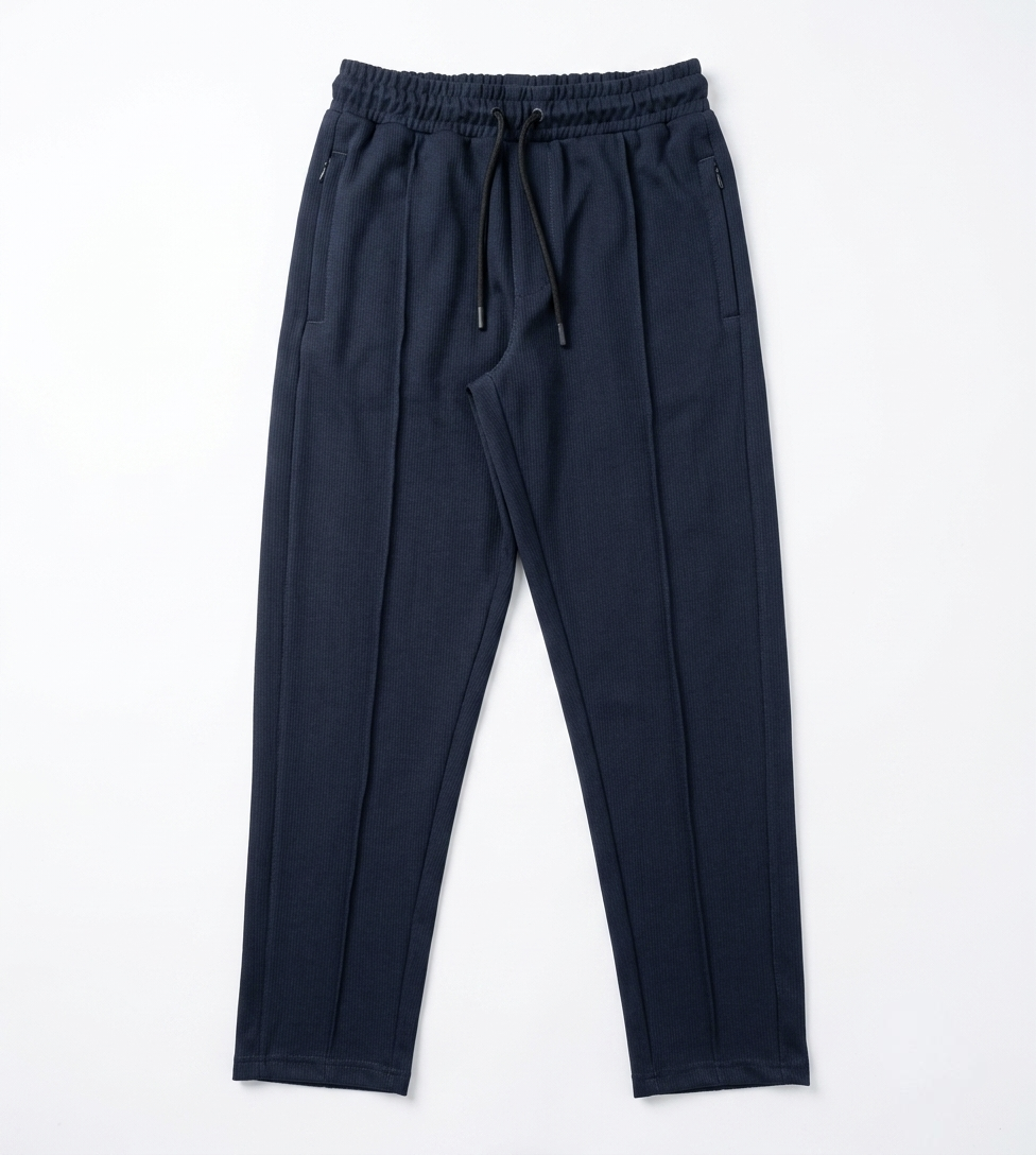 Men's Navy Pleated Loose Fit Trousers
