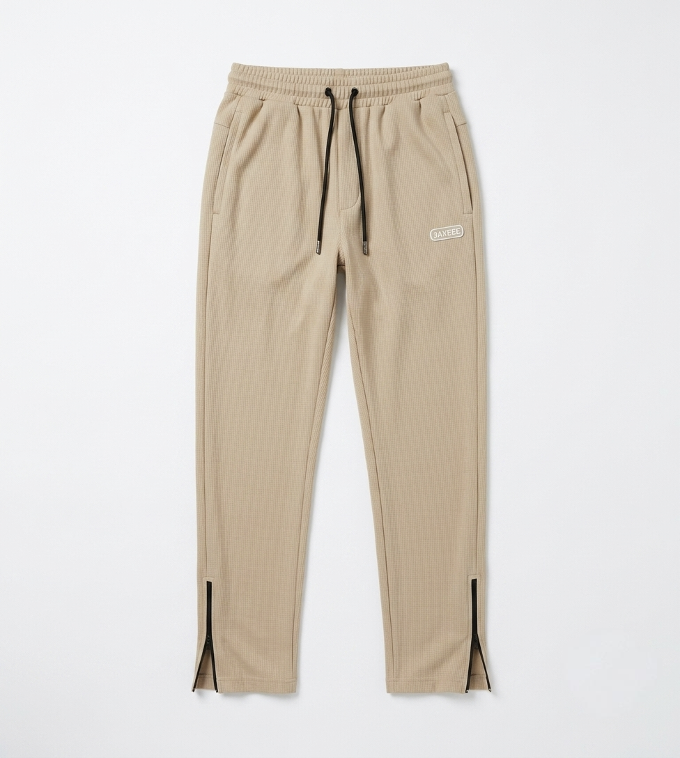 Men's Beige Bottom Zipper Loose Fit Trousers