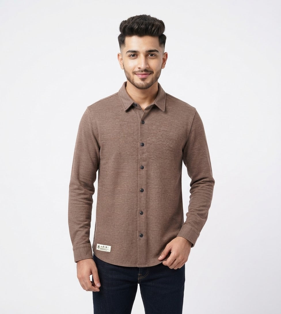 Winter Master Casual Double Knitted Shirt Lux-Brown