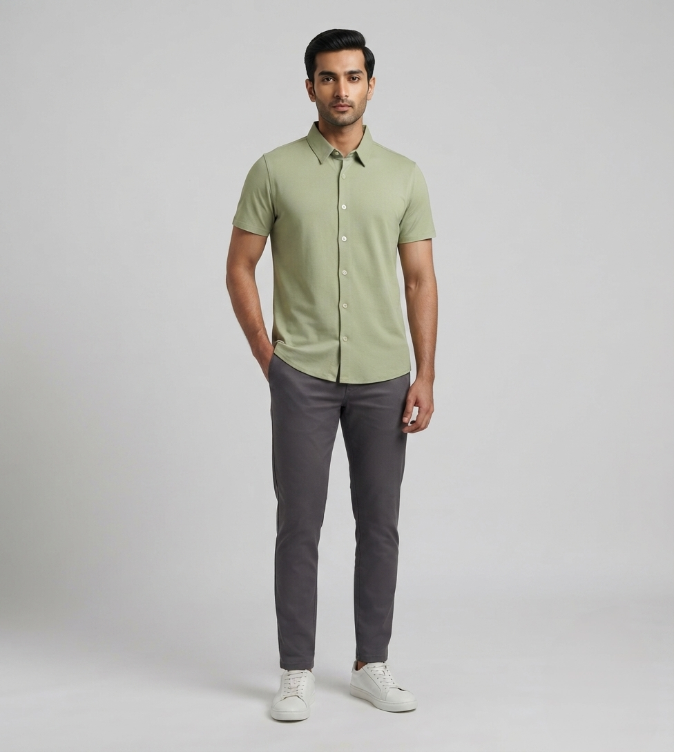 Jamclo Premium Half Sleeve Casual Sea Green Shirt