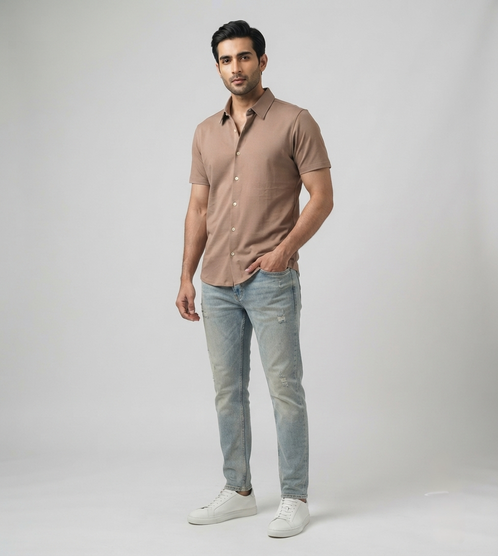 Jamclo Premium Half Sleeve Casual Mud Brown Shirt