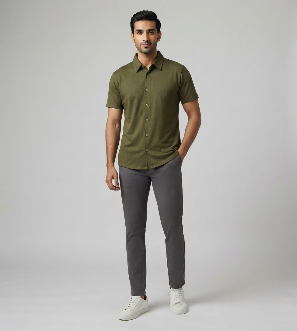 Jamclo Premium Half Sleeve Casual Olive Shirt