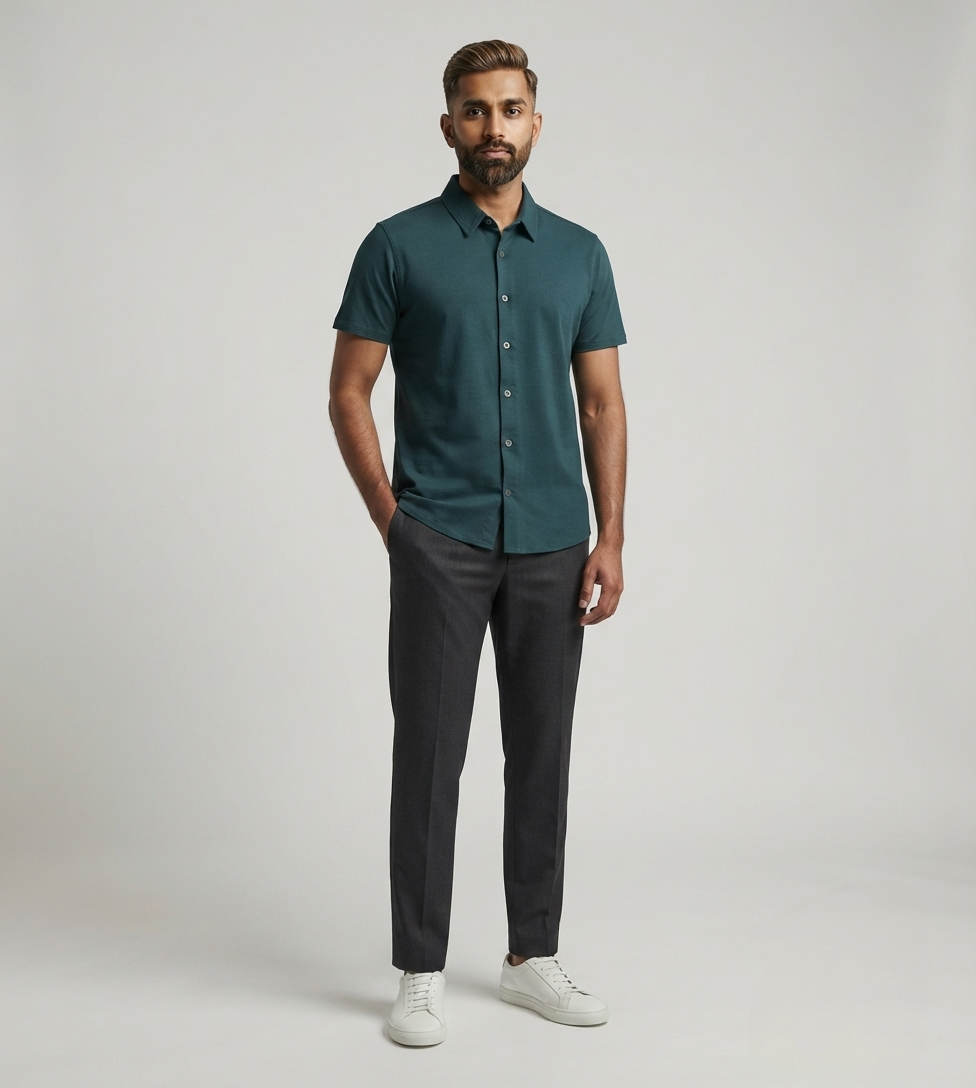 Jamclo Premium Half Sleeve Casual Teal Green Shirt