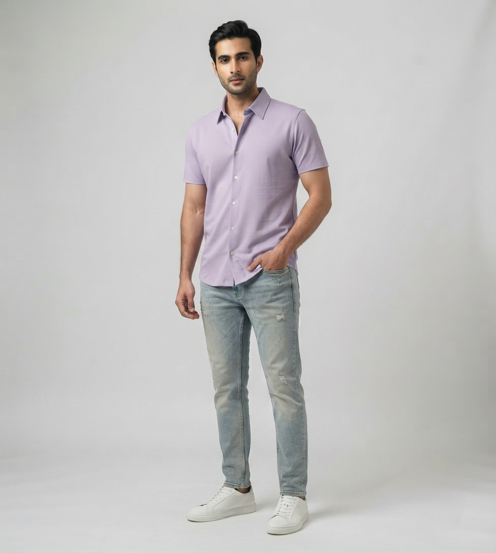 Jamclo Premium Half Sleeve Casual Lavender Purple Shirt