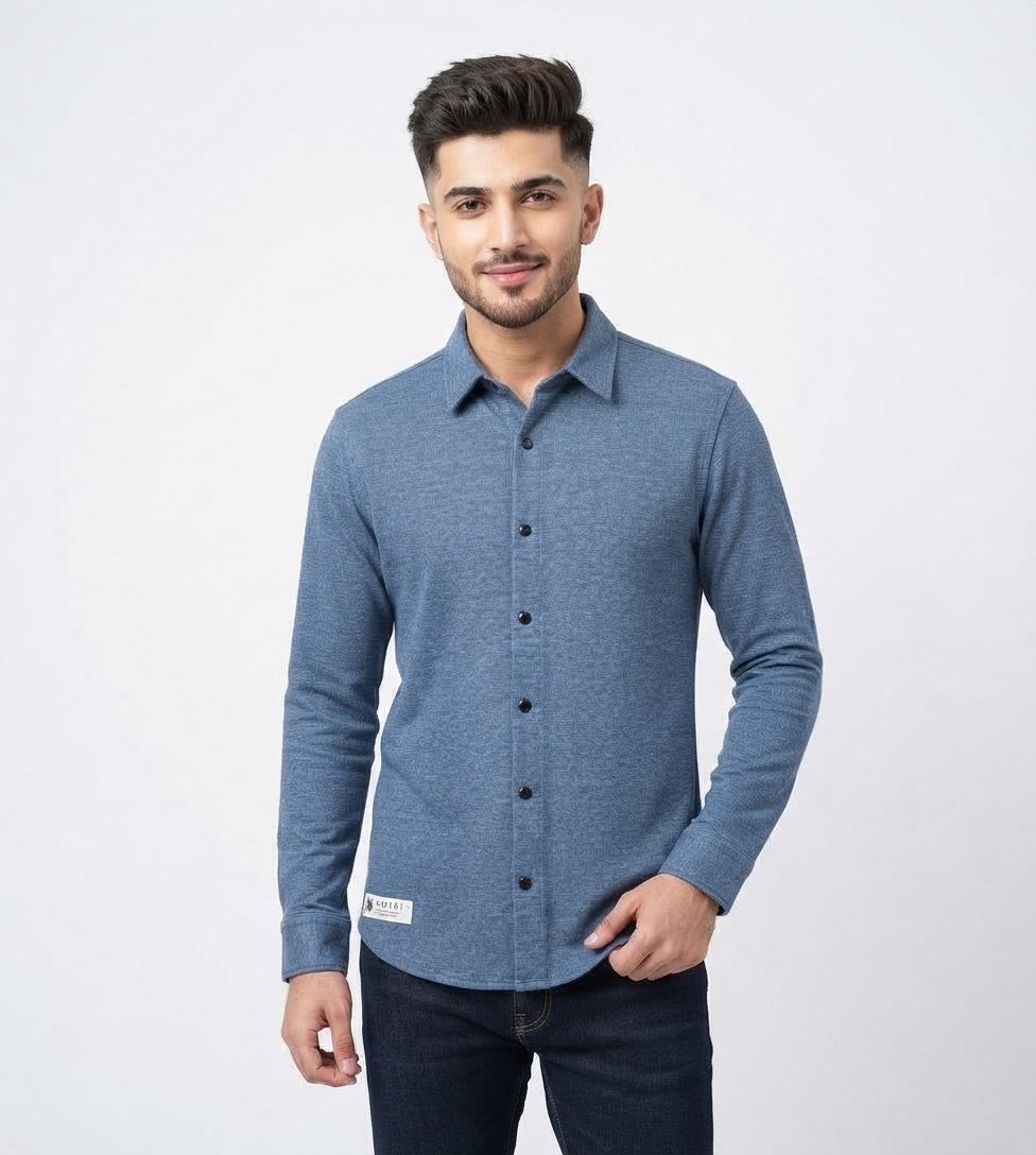 Winter Master Casual Double Knitted Shirt Royal-Blue