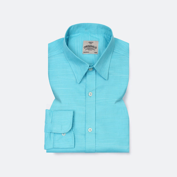 Aqua Blue Slub Oxford Shirt