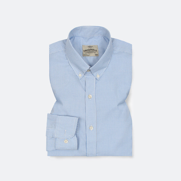 Streamlined Light Blue Micro-Check Dress Shirt