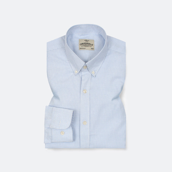 Intricate Light Blue Grid Pattern Dress Shirt