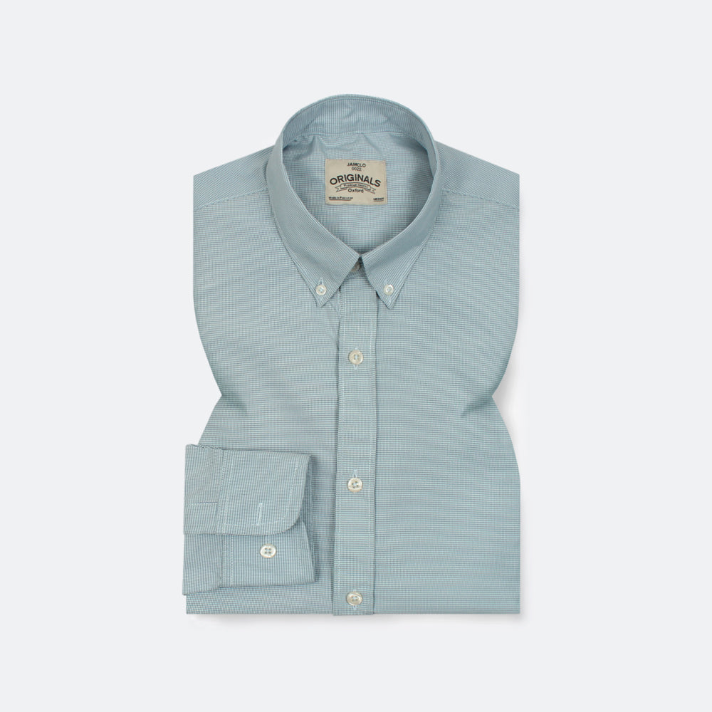 Soft Teal Micro-Check Dress Shirt