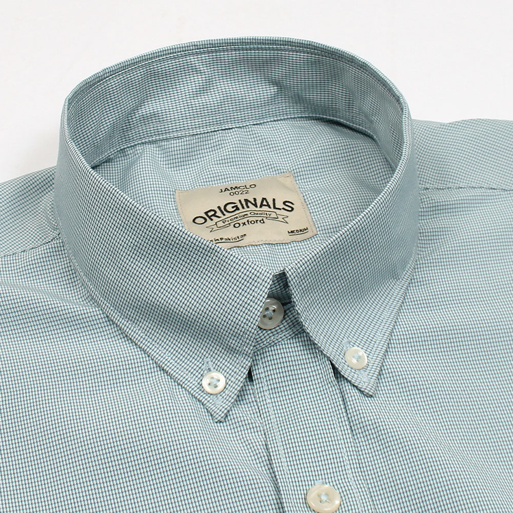 Soft Teal Micro-Check Dress Shirt