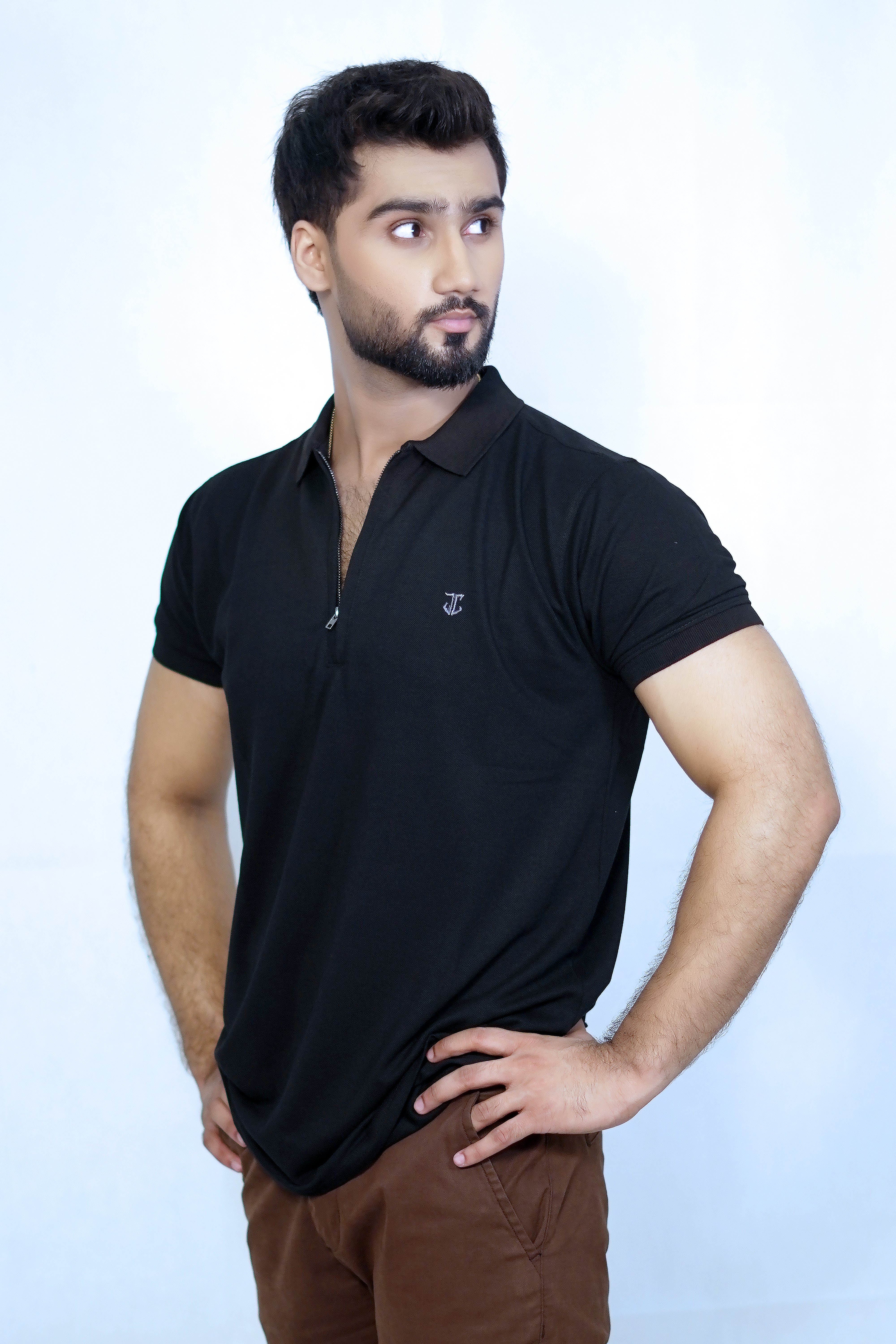 Zipper Logo Polo - Black
