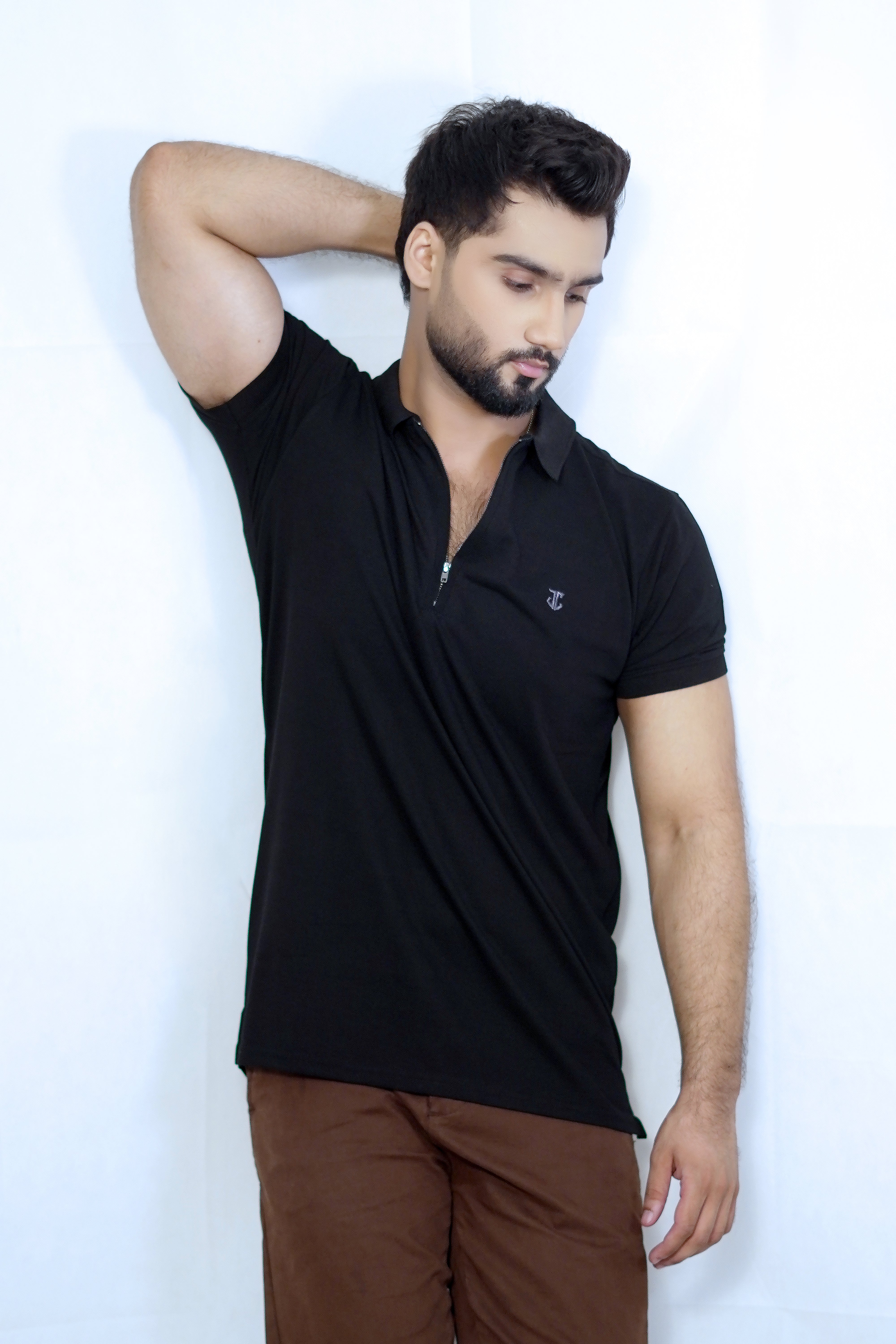 Zipper Logo Polo - Black