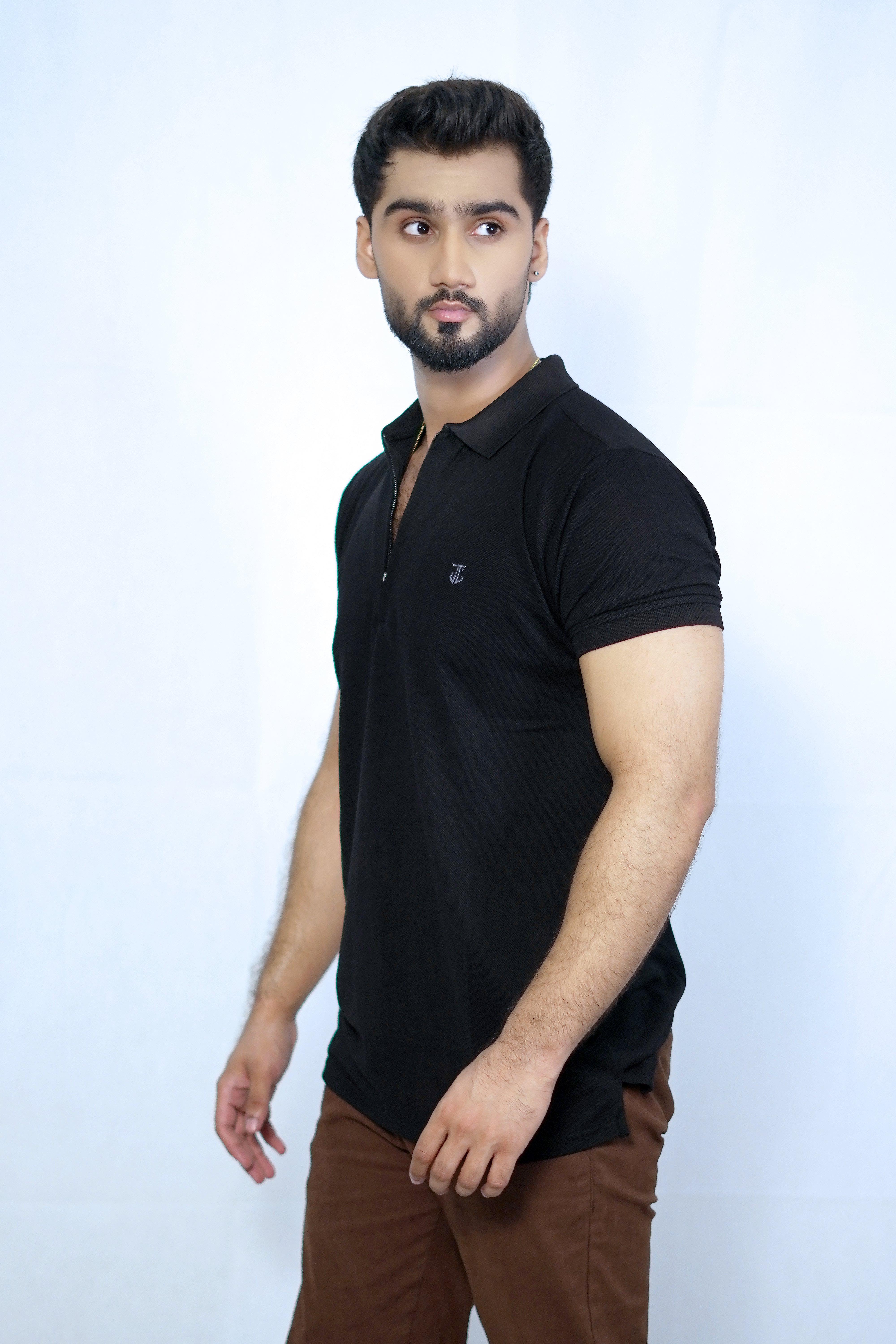 Zipper Logo Polo - Black