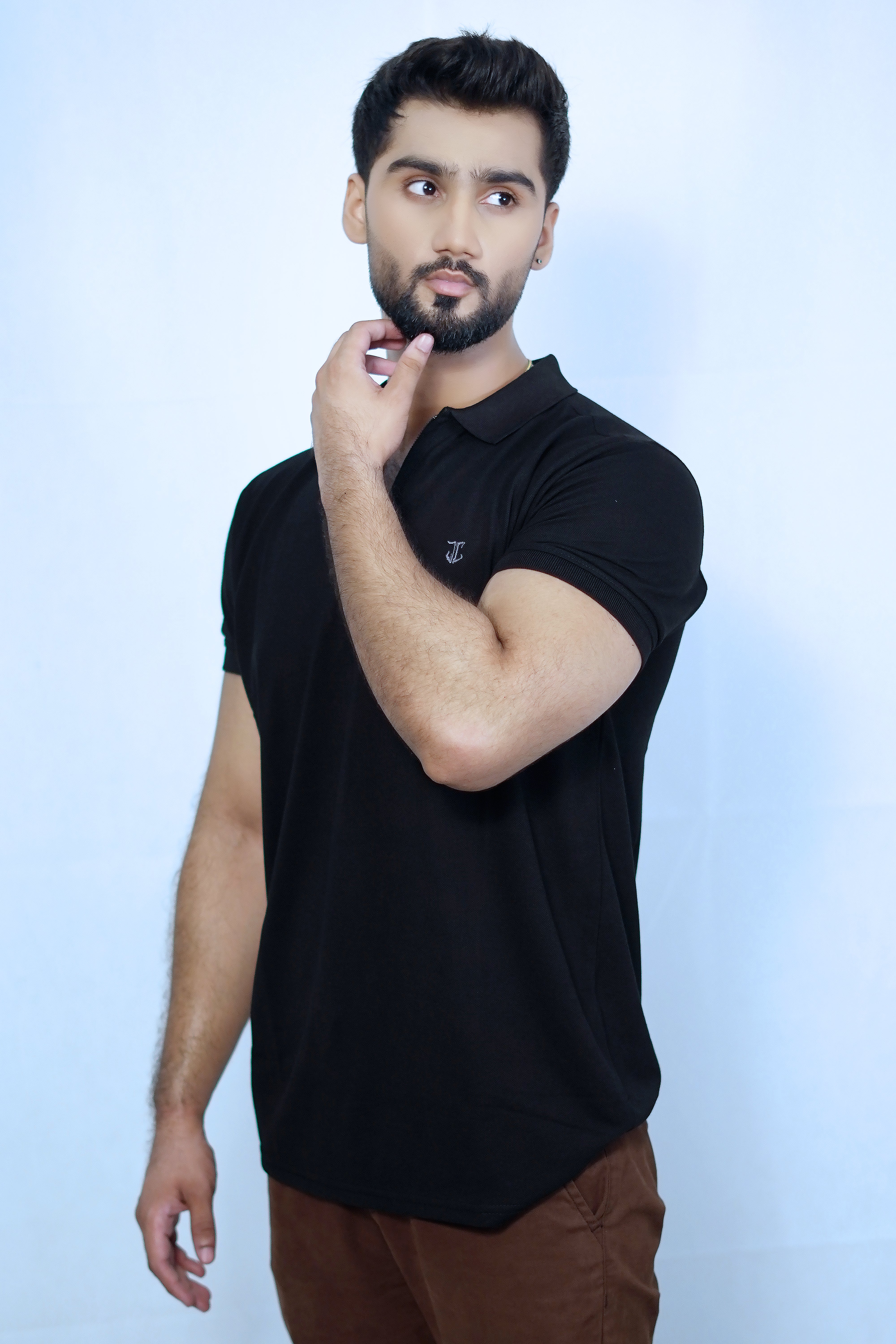 Zipper Logo Polo - Black