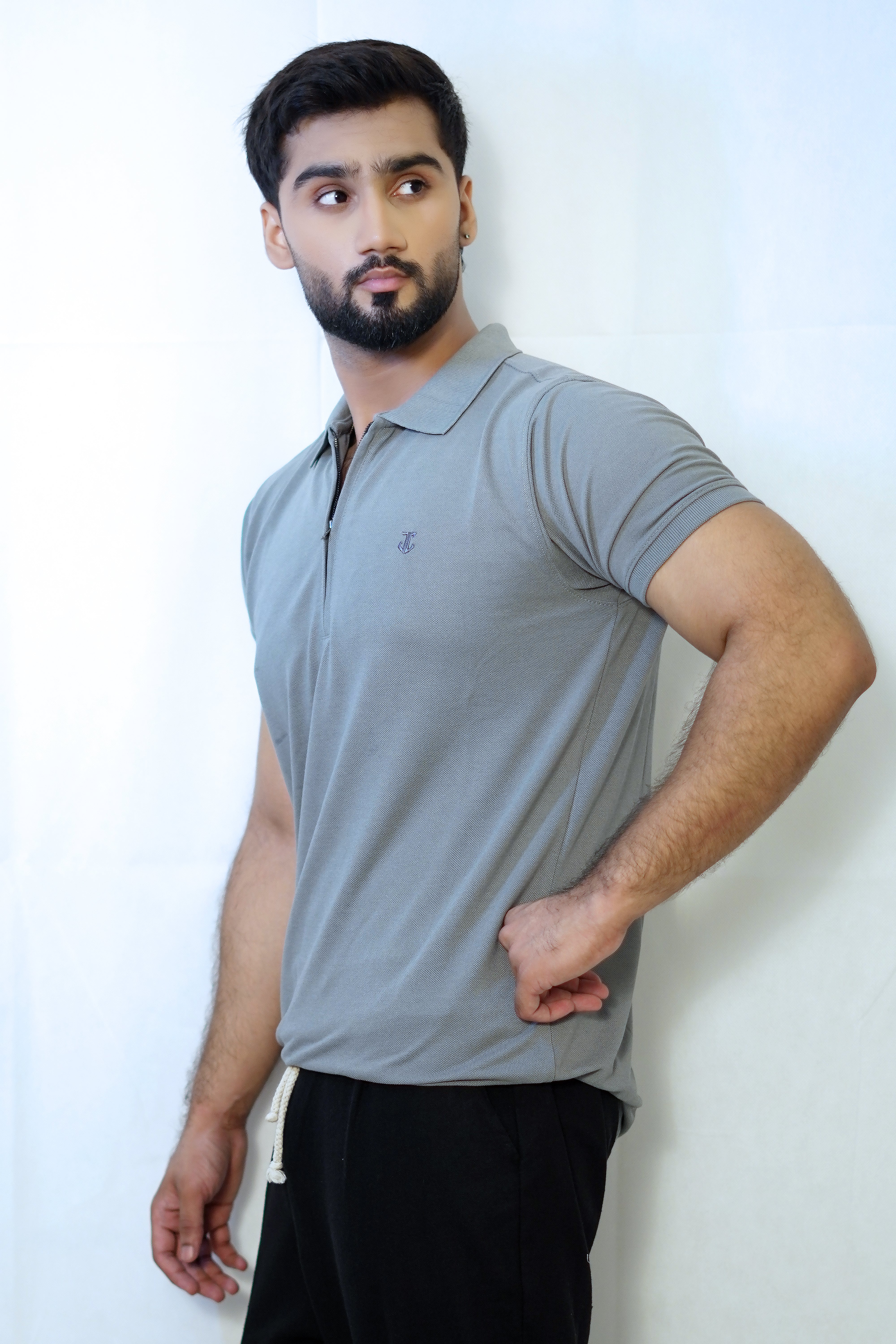 Zipper Logo Polo - Grey