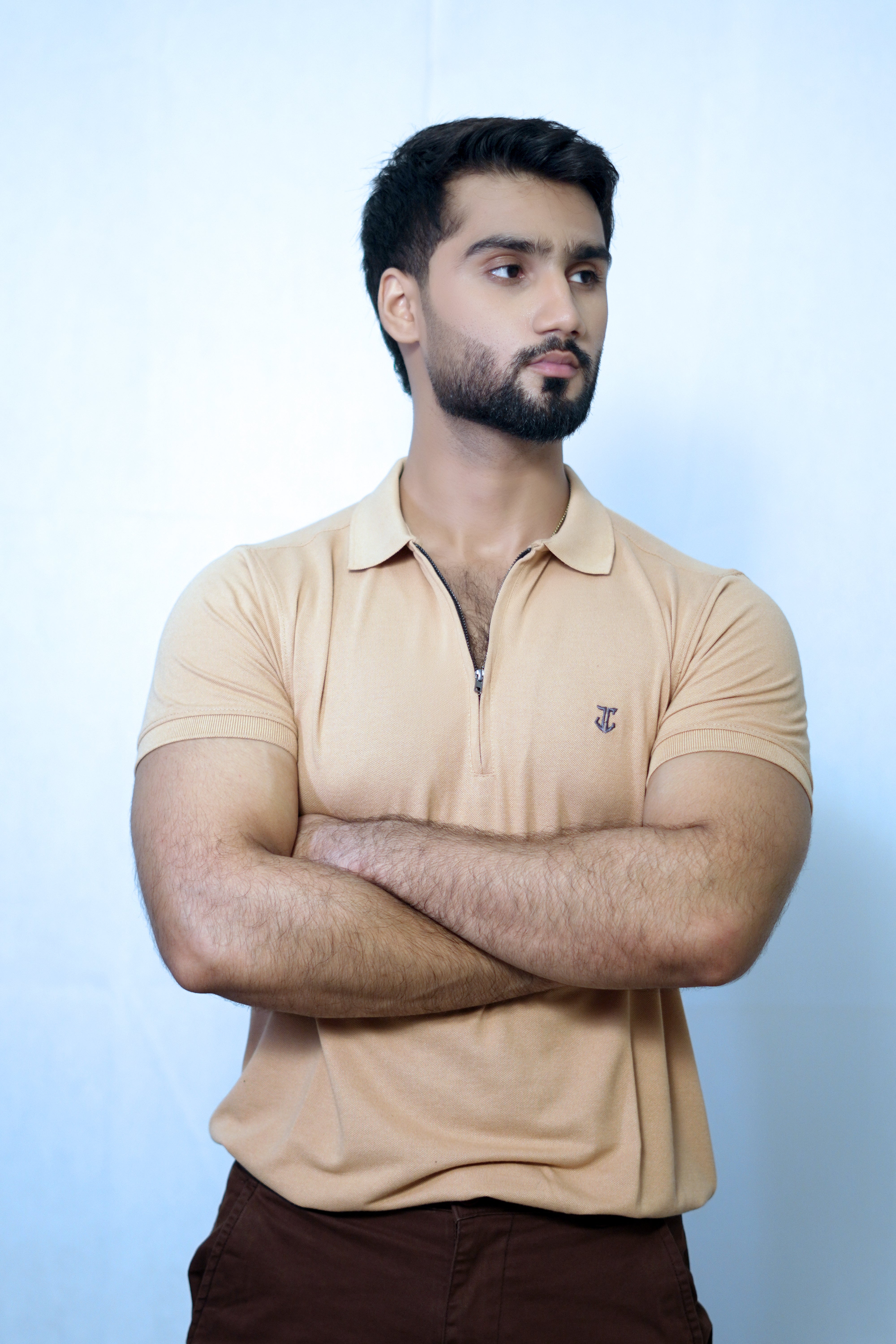 Zipper Logo Polo - Beige