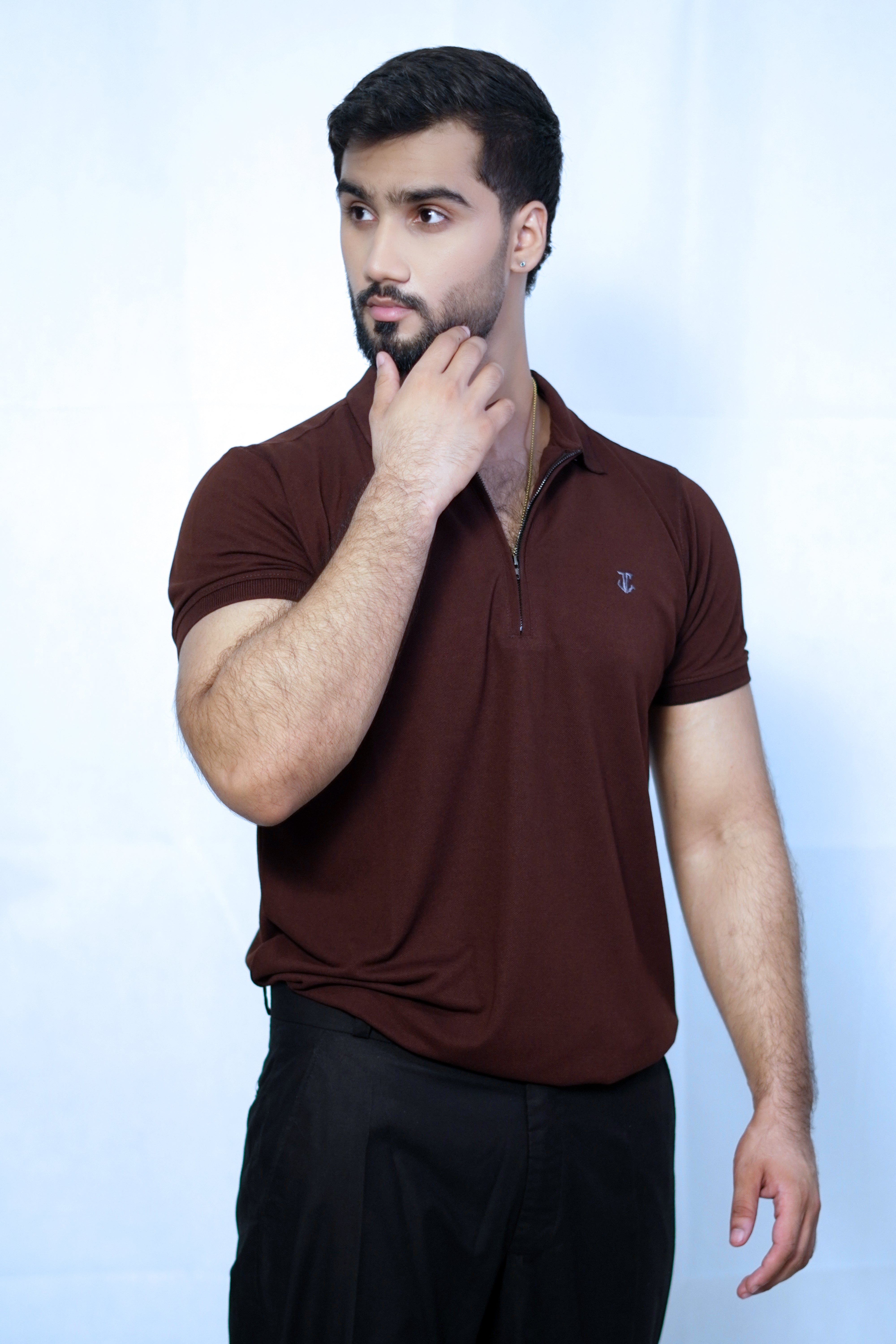 Zipper Logo Polo - Brown