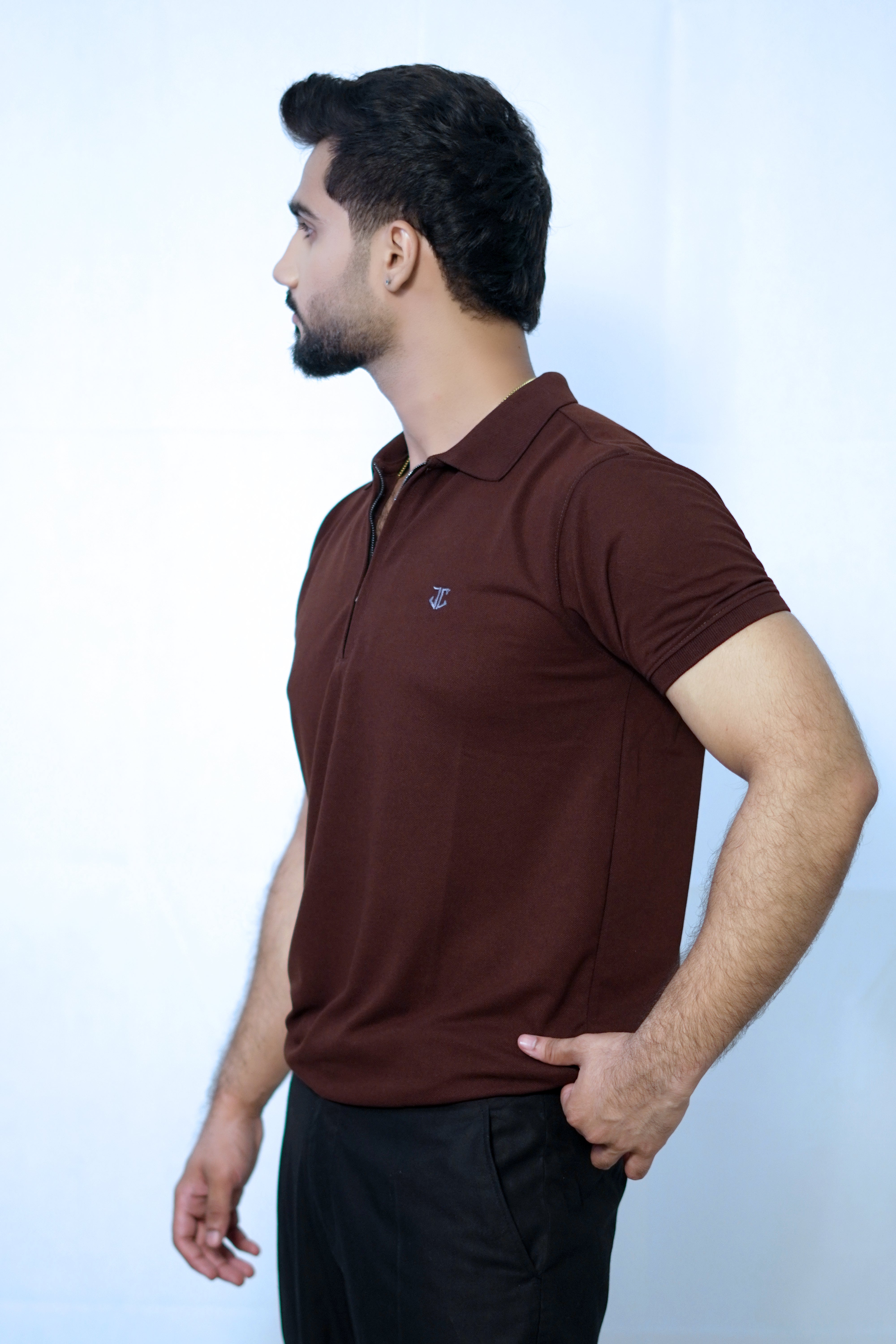 Zipper Logo Polo - Brown