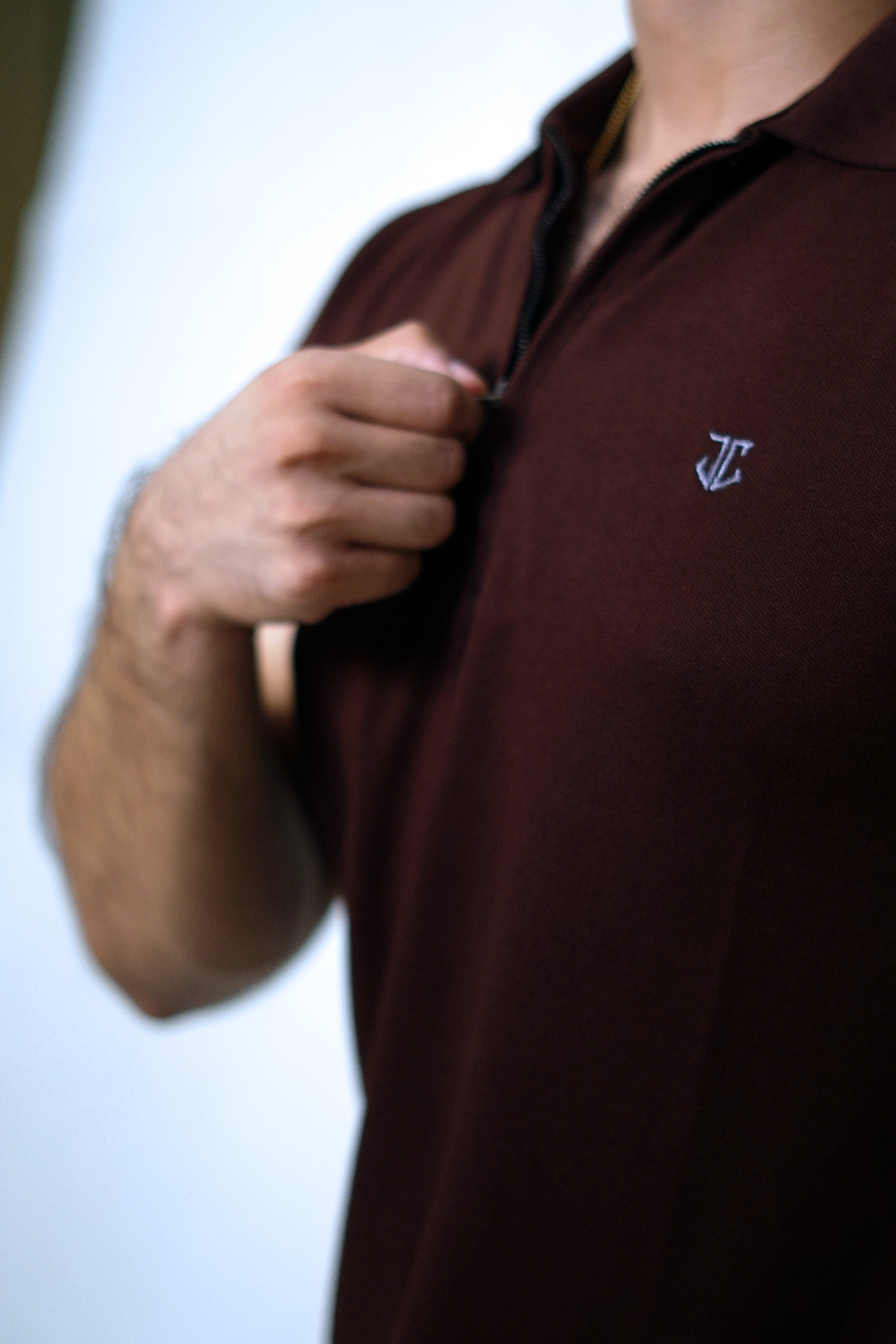 Zipper Logo Polo - Brown