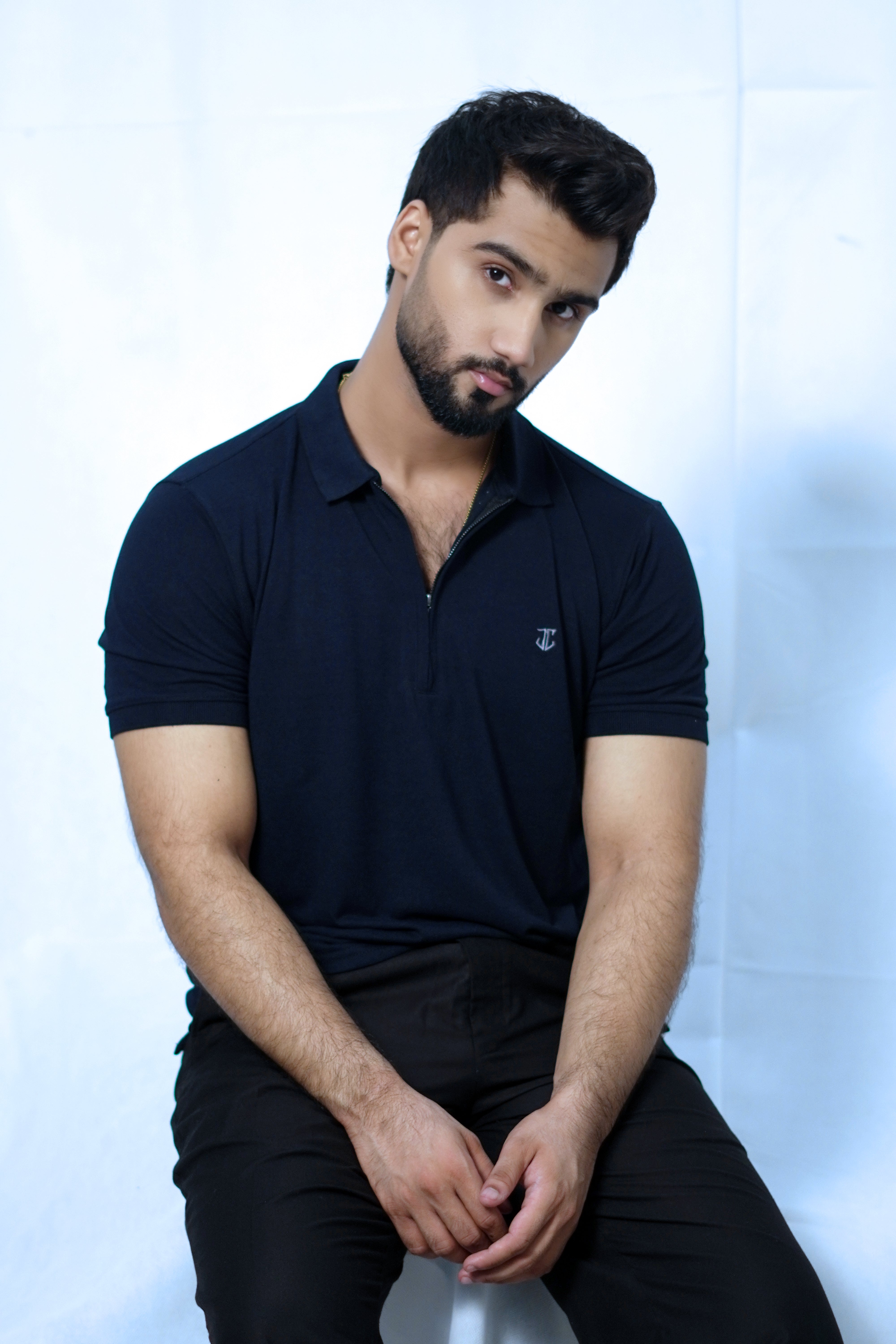 Zipper Logo Polo - Navy