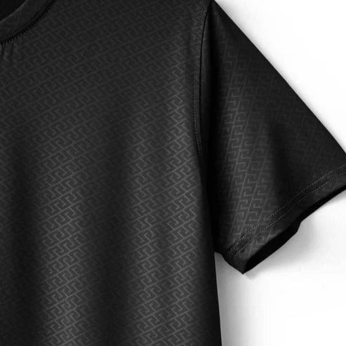 Imported Black ZigZag Textured Stretchable T-Shirt