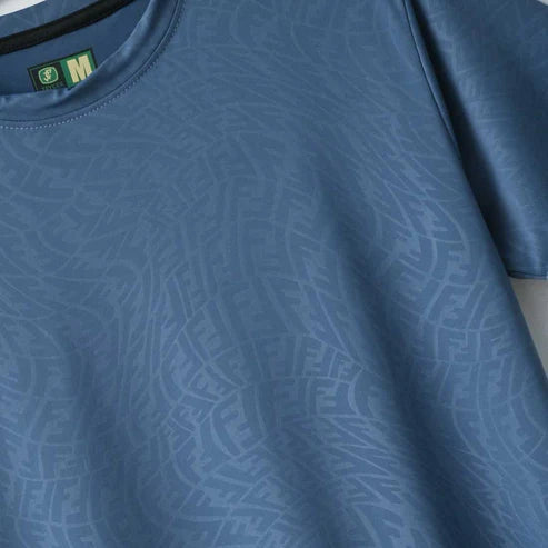 Imported Blue FF Textured Stretchable T-Shirt