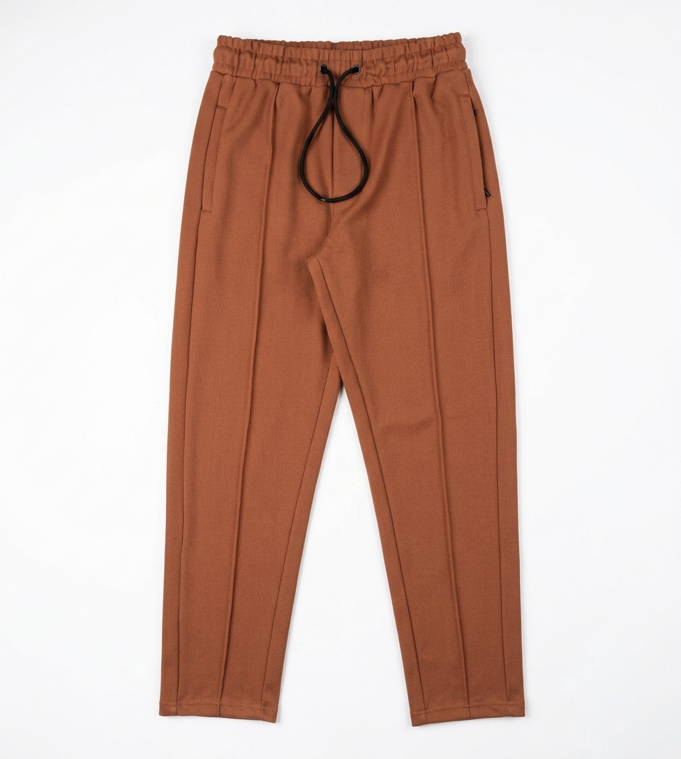 Men' Camel Pleated Loose Fit Trousers