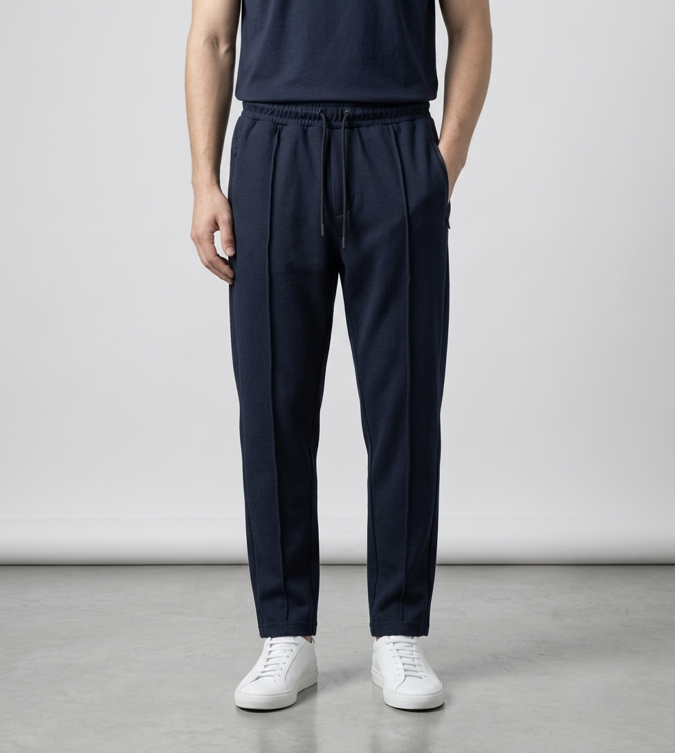 Men's Navy Pleated Loose Fit Trousers
