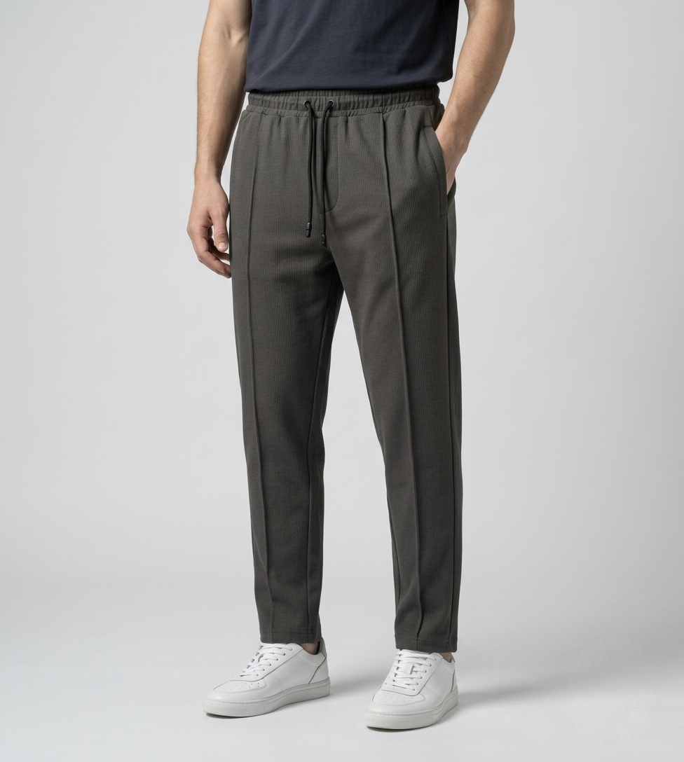 Men's Gray Pleated Loose Fit Trousers