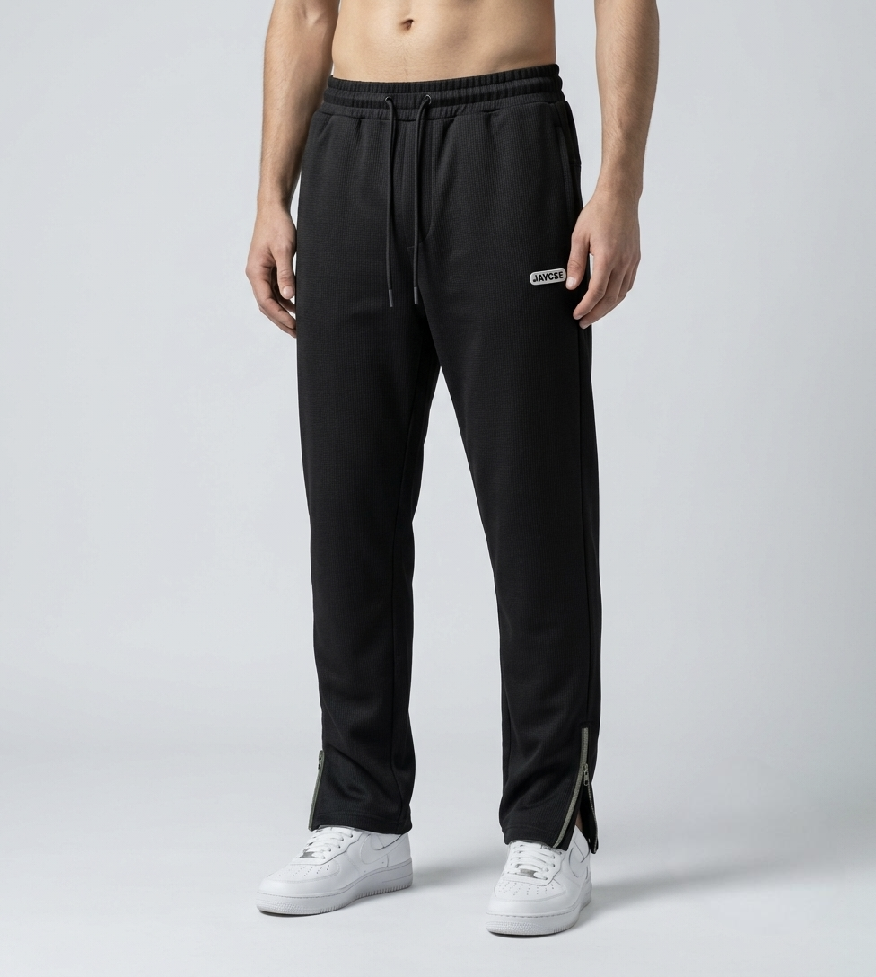 Men's Black Bottom Zipper Loose Fit Trousers