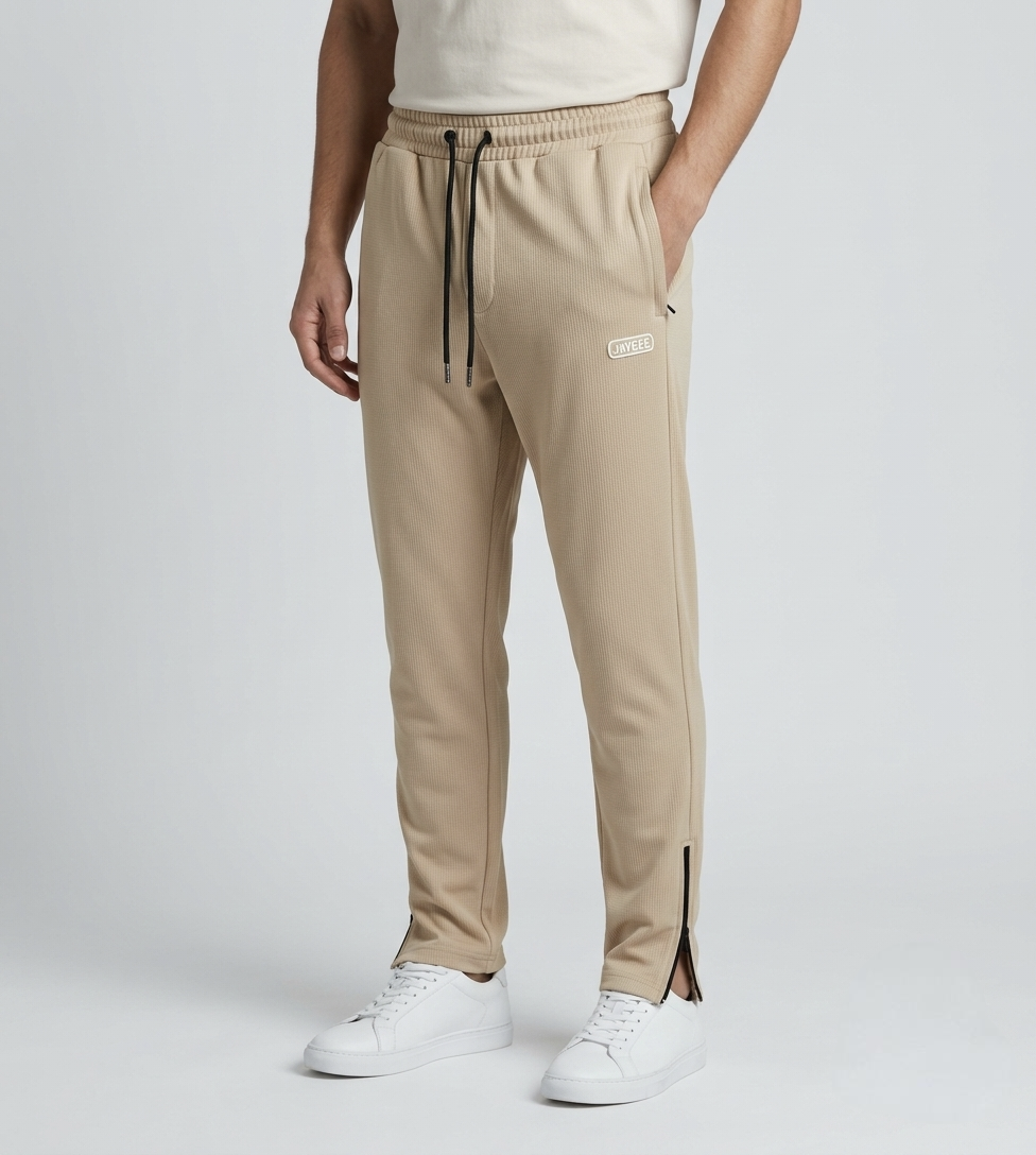 Men's Beige Bottom Zipper Loose Fit Trousers