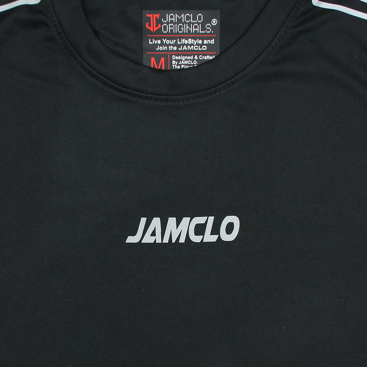Jet Black Both Shoulder Stripes T-Shirt - Jamclo Originals