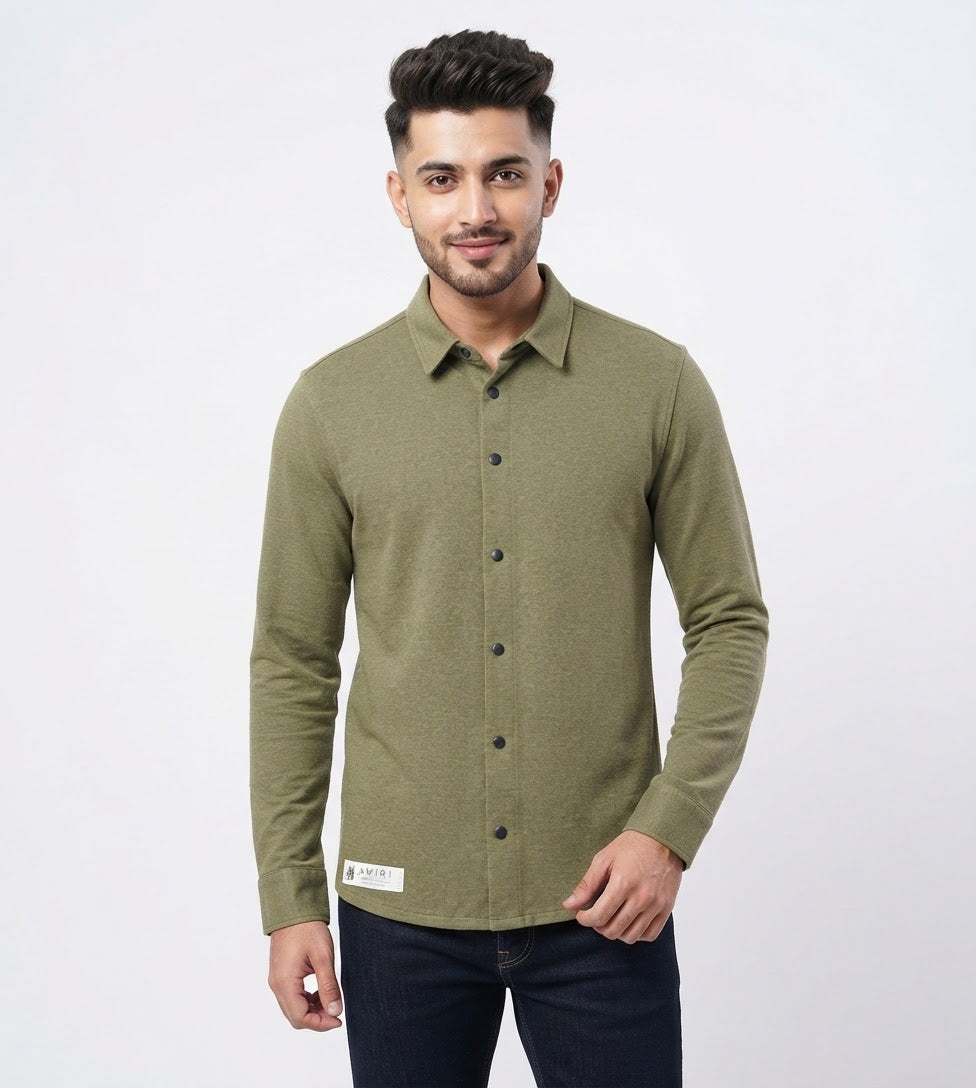 Winter Master Casual Double Knitted Shirt Glow-Green