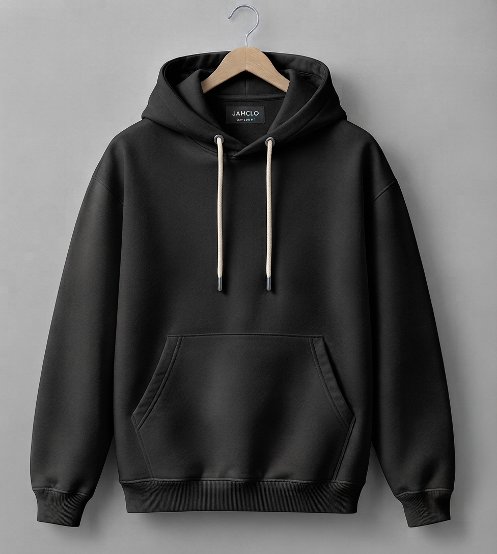 Premium Heavy GSM Essential Black Pullover Hoodie